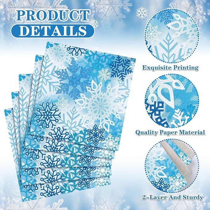 60 Pcs Winter Snowflake Cocktail Paper Napkins 6.5 x 6.5 Inches Disposable - Image 3