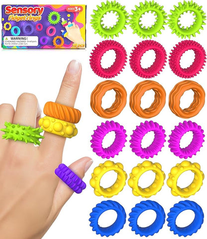 Fidget Toys Sensory Rings for Kids: Fidget Ring 18 Pack by KLT
