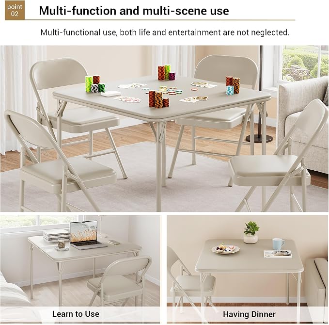 Folding Card Table, 34 Inch Portable Square Game Table - Image 4