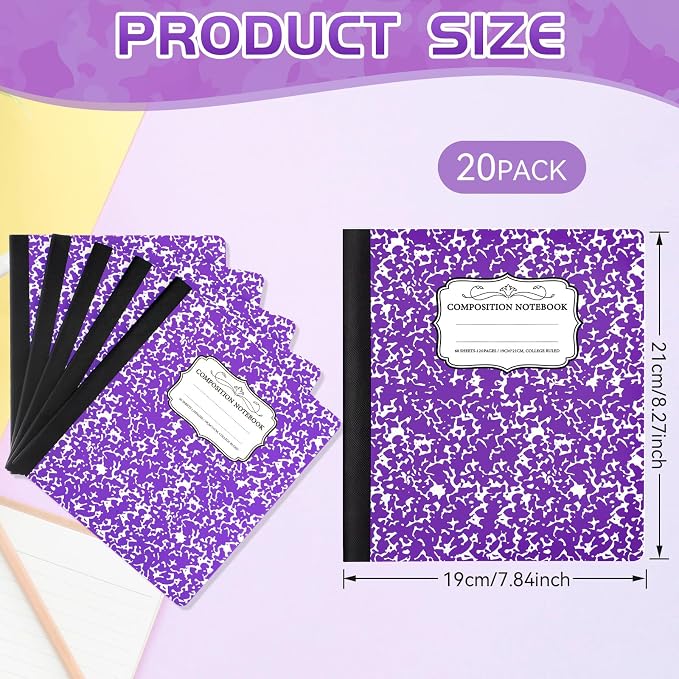 Seajan 20 Pack Composition Notebooks, Wide Ruled Paper, 7-1/2" x 9-3/4" Marble - Image 2