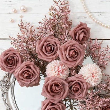 Artificial Flowers Foam Fake Roses 25pcs Dusty Rose Faux Roses - Image 3