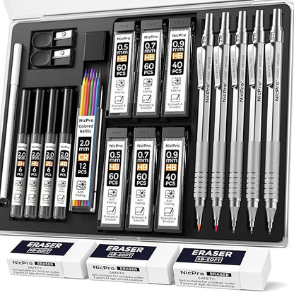 Nicpro 22PCS Metal Mechanical Pencil Set in Case, Art Drafting Pencil 0.5 by Nicpro