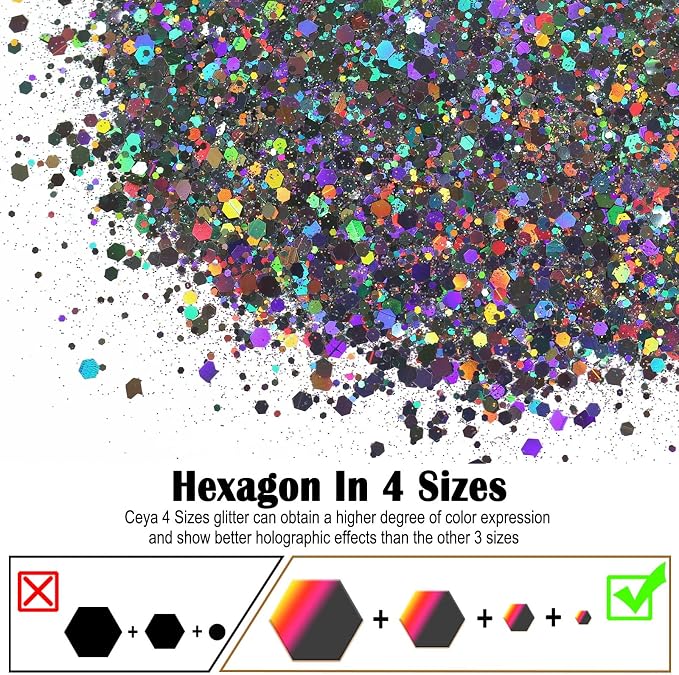 Ceya Holographic Chunky Glitter, 4.9oz/ 140g Silver Grey Craft Glitter Powder - Image 2