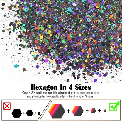 Ceya Holographic Chunky Glitter, 4.9oz/ 140g Silver Grey Craft Glitter Powder - Image 2
