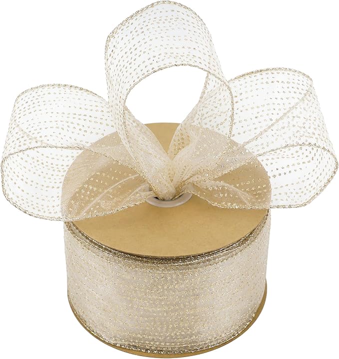 MEEDEE Champagne Gold Wired Ribbon - Image 7