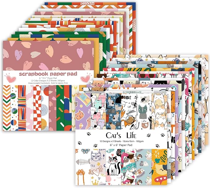 48 Sheets 24 Designs Scrapbook Paper Pad, Scrapbooking DIY Decorative by Bestartsuppliesforyou