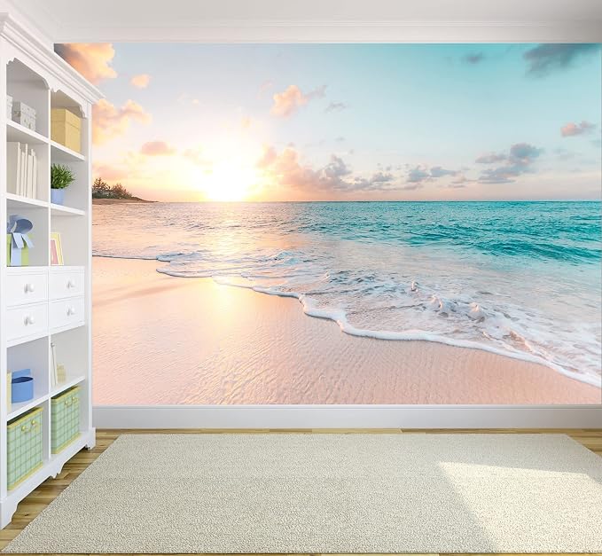 Sunset Wall Murals Romantic Beach Photo Mural Wallpaper Wall Decor Print - Image 5