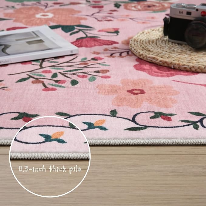 Rugcomf Bedroom Rug 3x5 Rug Washable Area Rug Non Slip Low Pile Boho Floral - Image 4