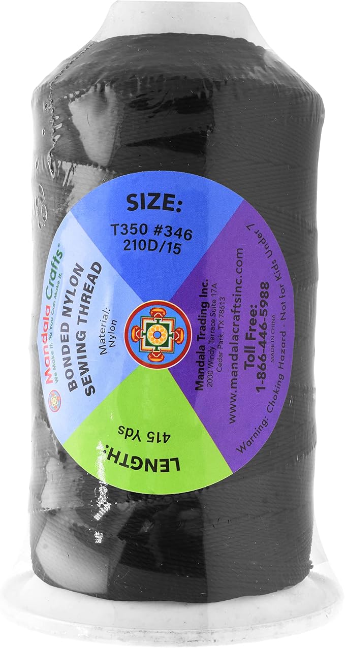 Mandala Crafts Bonded Nylon Thread Black Heavy Duty Sewing Threads - Image 3