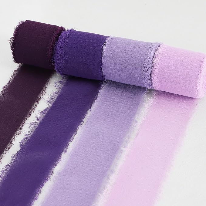 TONIFUL 4 Rolls Drak Purple Set Chiffon Ribbon 1 1/2 inch× 5.5 Yards Ribbon - Image 2
