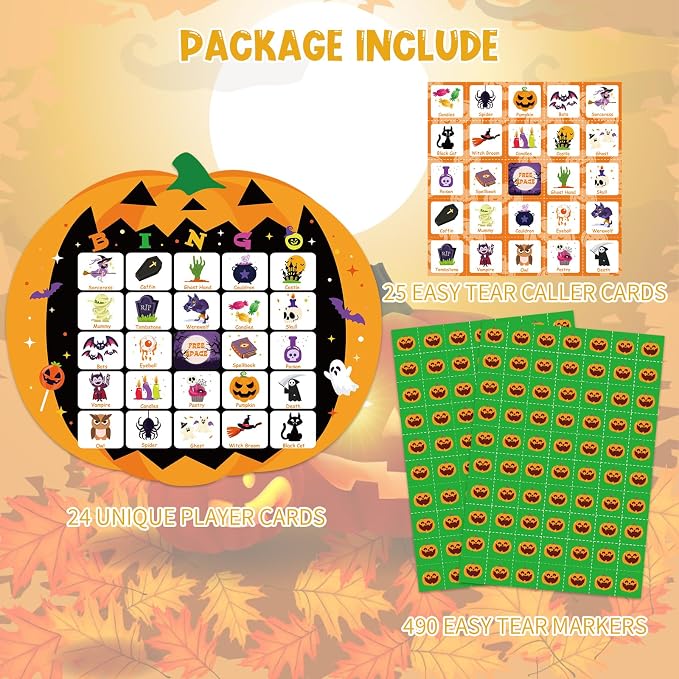 XZENTIRA Halloween 24 Players Games, Pumpkin Bingo Game Cards Set - Image 2