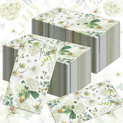 60 Pack 3 Styles Floral White Magnolia Blossom Guest Napkins Disposable Paper - Image 7