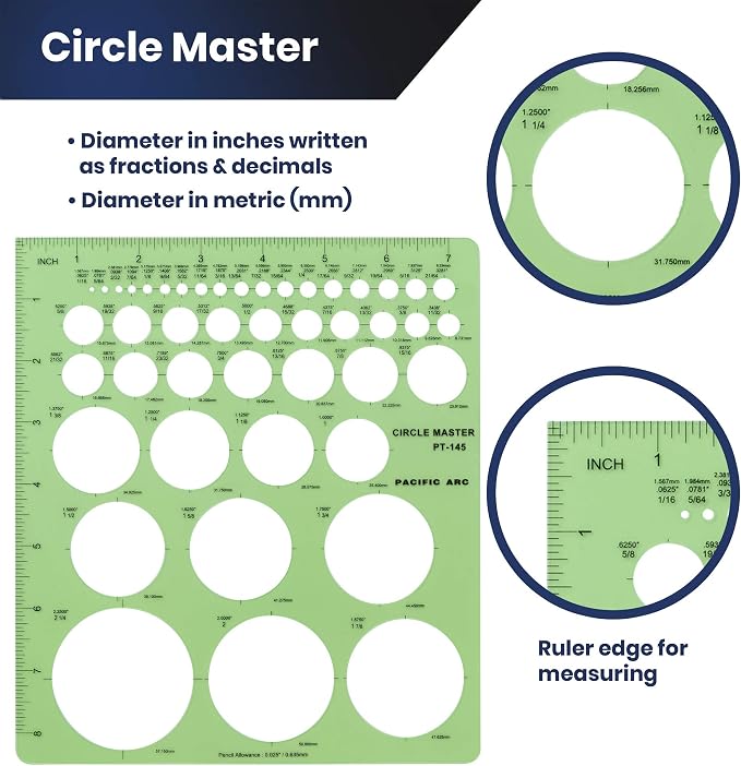 Pacific Arc Professional Circle Guide Template, 45 Total Circle from 1/16 Inch - Image 2