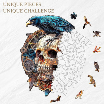KAAYEE Wooden Puzzles for Adults, 3D Visual Effect Raven & Mechanical Skull - Image 3