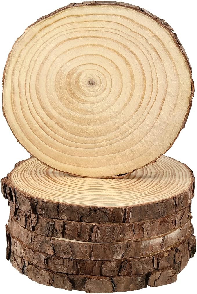 JEUIHAU 6 PCS 8-10 Inches Natural Unfinished Wood Slices, Round Wooden Tree by JEUIHAU