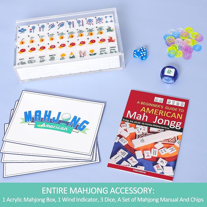 American Mahjong Tile Set with Clear Acrylic Box and Accessories, 160 Acrylic - Image 2