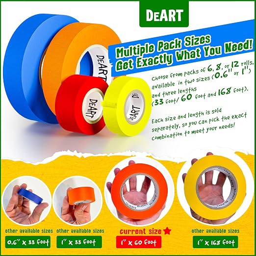 DEART 6Pcs Colored Masking Tape, Extra Long 1008 Feet or 360 Feet x 1 Inch - Image 8
