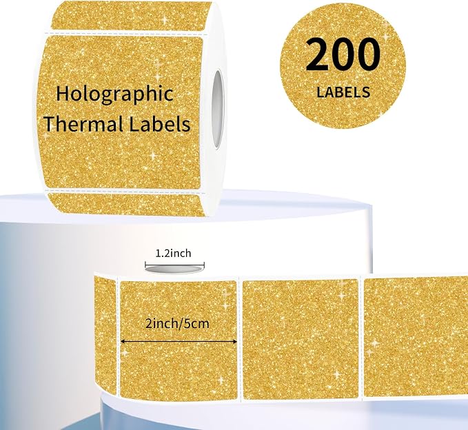 2" x 2" Square Thermal Labels Stickers, Holographic Direct Thermal Stickers - Image 2