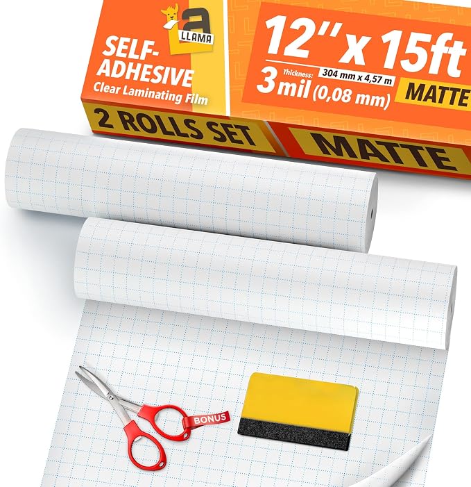 Matte Laminating Roll 12” x 15ft Self Adhesive 2-Pack Matte Clear Sticker by LaLlama