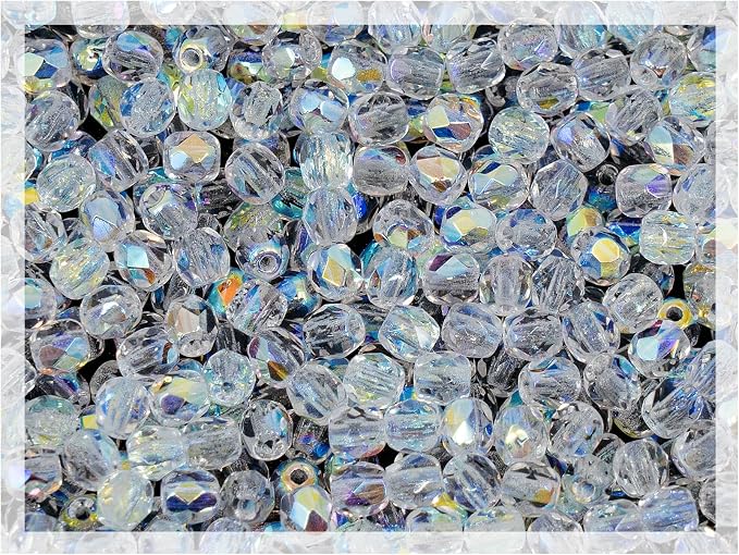 0.88oz Faceted Fire Polished Pressed Czech Glass Beads 3mm, Crystal AB by CzechBeadsManufacturer