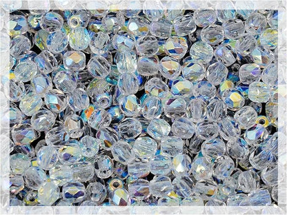 0.88oz Faceted Fire Polished Pressed Czech Glass Beads 3mm, Crystal AB by CzechBeadsManufacturer
