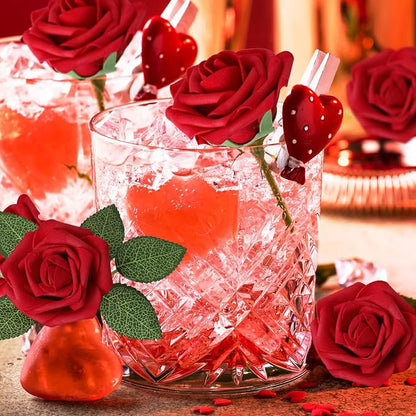 AmyHomie Artificial Flowers Dark Red Rose 100pcs Real Looking Fake Roses w/Stem - Image 4
