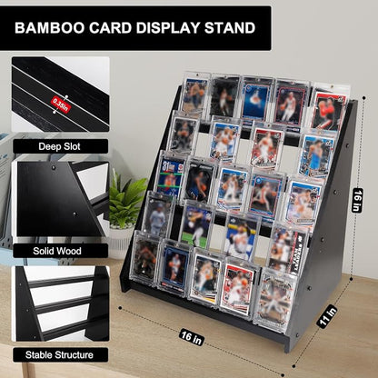 Trading Card Display Stand, 5-Tier Bamboo Baseball Card Display Case, 35 pt - Image 4