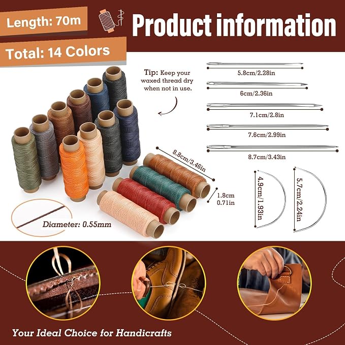 0.55 mm Round Waxed Thread, 14 Colors 76 Yards Spool Wax Coated String - Image 2