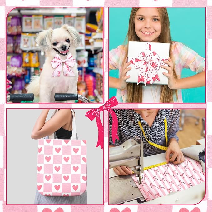 Ganeen 60 Pcs 10 x 10 Inch Pink Bows Quilting Fabric Squares Coquette Pink Bow - Image 6