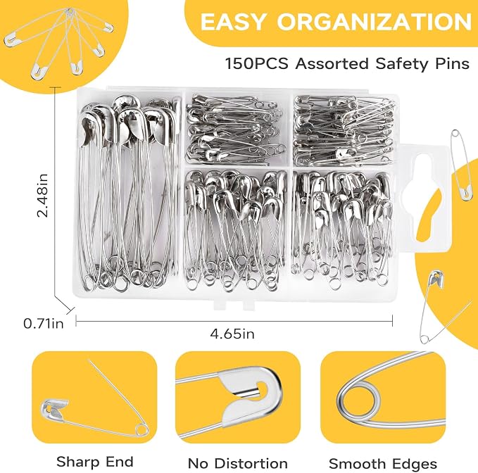 Huhuhero 150Pcs Safety Pins, Large & Small Safety Pins - Image 3