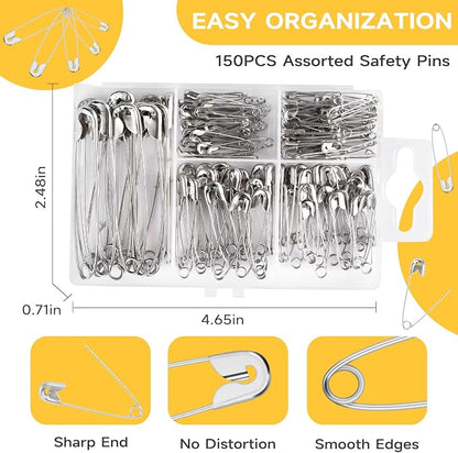 Huhuhero 150Pcs Safety Pins, Large & Small Safety Pins - Image 3
