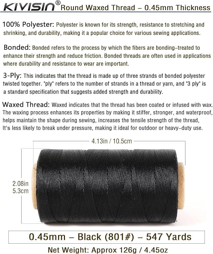 Thin Wax Polyester Thread, 547 Yards, 3 Ply Round Waxed Cord Strings - Image 2