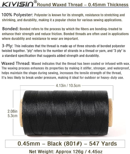 Thin Wax Polyester Thread, 547 Yards, 3 Ply Round Waxed Cord Strings - Image 2