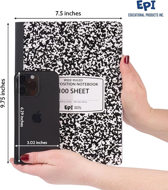 EPI Marble Hardcover Wide Ruled Composition Notebook | 200 Pages, 9.75 x 7.5 in - Image 3