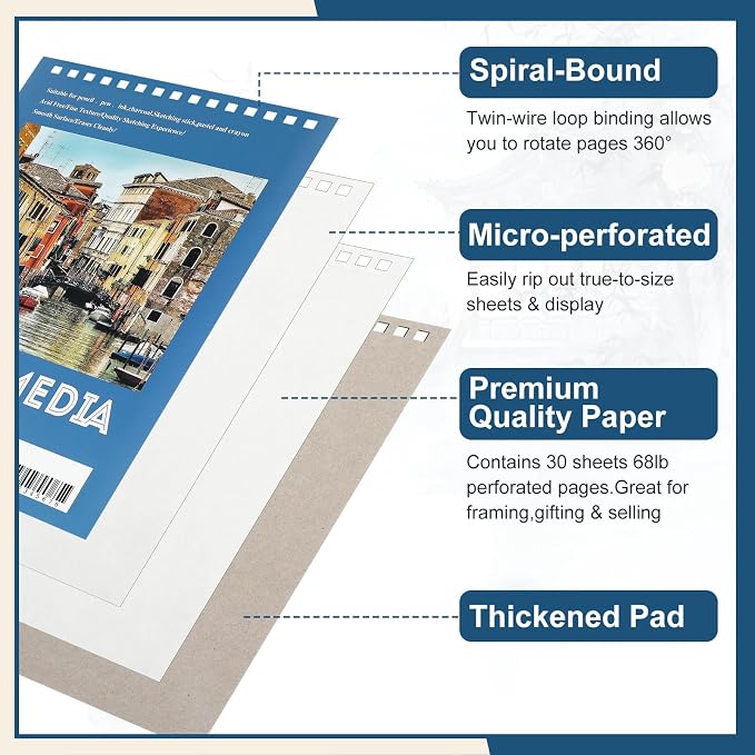 Jexine 5.5'' x 8.5'' Top Spiral Bound Sketch Pad 30 Sheet Each, Sketching - Image 4