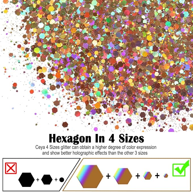 Ceya Holographic Chunky Glitter, 4.9oz/ 140g Diamond Gold Craft Glitter Powder - Image 2