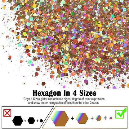 Ceya Holographic Chunky Glitter, 4.9oz/ 140g Diamond Gold Craft Glitter Powder - Image 2
