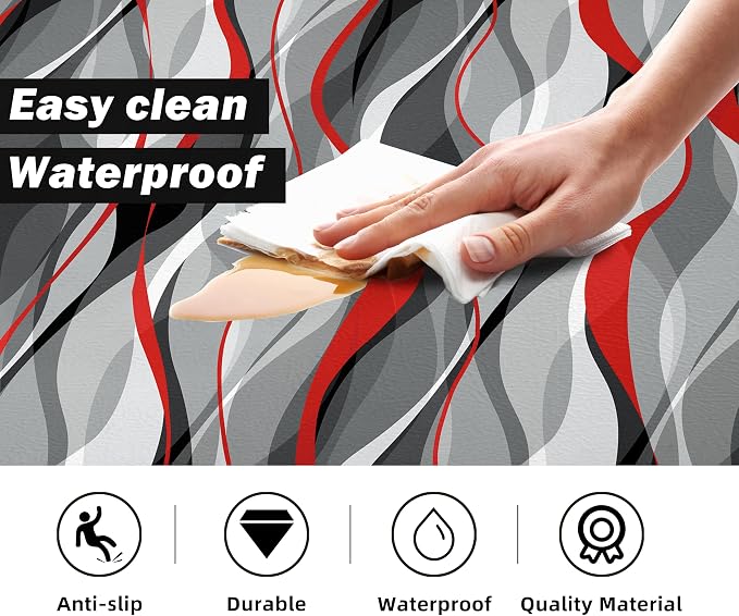 Kitchen Mats for Floor Modern Abstract kitchen rugs Grey and Red Stripe Anti - Image 4