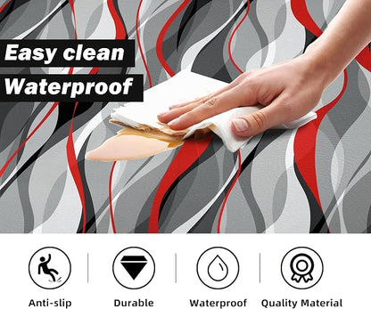 Kitchen Mats for Floor Modern Abstract kitchen rugs Grey and Red Stripe Anti - Image 4