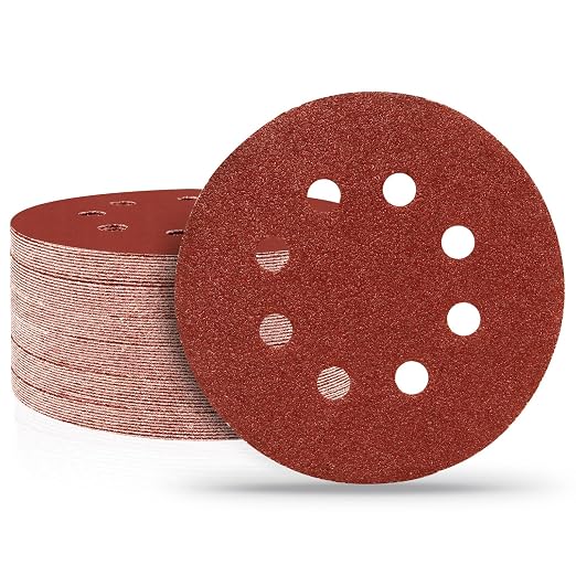 120 PCS 5 Inch Sanding Discs 40 Grit, 8 Hole Aluminum Oxide Hook and Loop Round by Huopueit