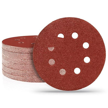 120 PCS 5 Inch Sanding Discs 40 Grit, 8 Hole Aluminum Oxide Hook and Loop Round by Huopueit