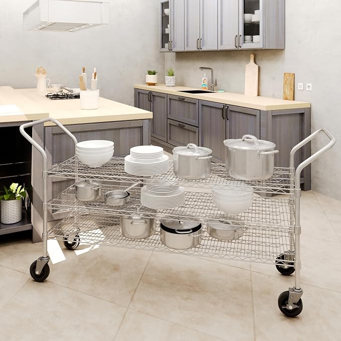 18" W x 60" L x 36" H Chrome Heavy Duty Utility Cart | 3 Tier | NSF Commercial - Image 3