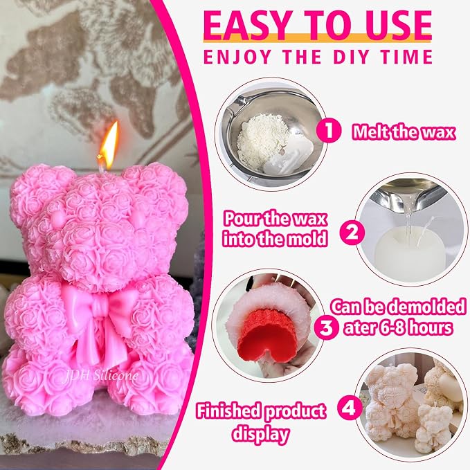 3D Bowtie Rose Bear Candle Mold - Image 4