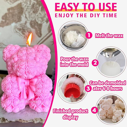 3D Bowtie Rose Bear Candle Mold - Image 4