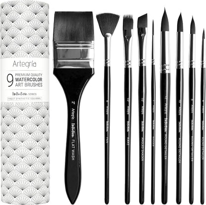 ARTEGRIA Watercolor Brush Set, 9 Professional Soft Synthetic Squirrel Paint by Artegr%C3%ADa
