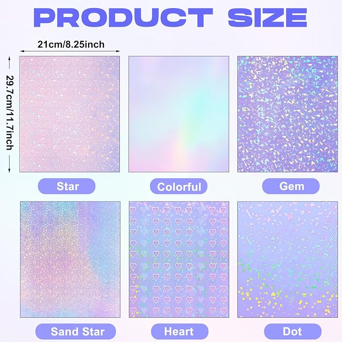 Clabby 36 Sheets Holographic Sticker Paper A4 Vinyl Sticker Paper Self Adhesive - Image 2