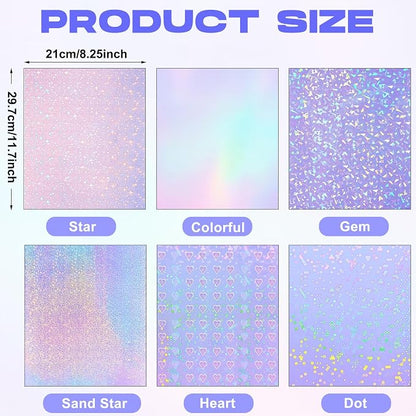 Clabby 36 Sheets Holographic Sticker Paper A4 Vinyl Sticker Paper Self Adhesive - Image 2