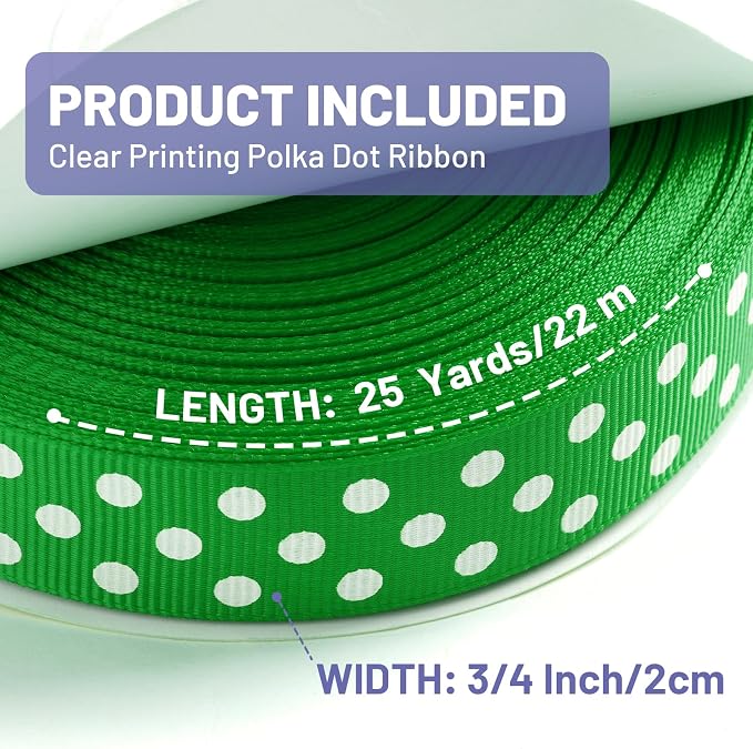 Polka Dot Grosgrain Ribbon 3/4 Inch, 25 Yards Spool Green and White Polka Dot - Image 2