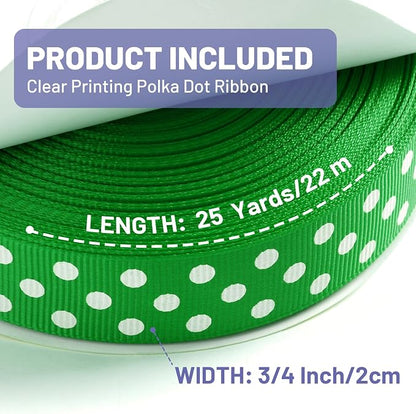 Polka Dot Grosgrain Ribbon 3/4 Inch, 25 Yards Spool Green and White Polka Dot - Image 2