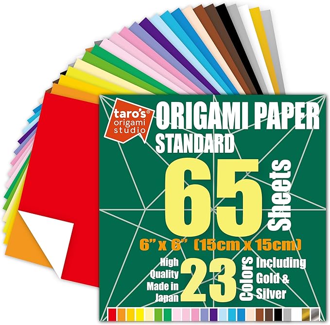 Standard 6 Inch One Sided 23 Colors 65 Sheets Square Easy Fold Premium Japanese by TAROSORIGAMISTUDIO